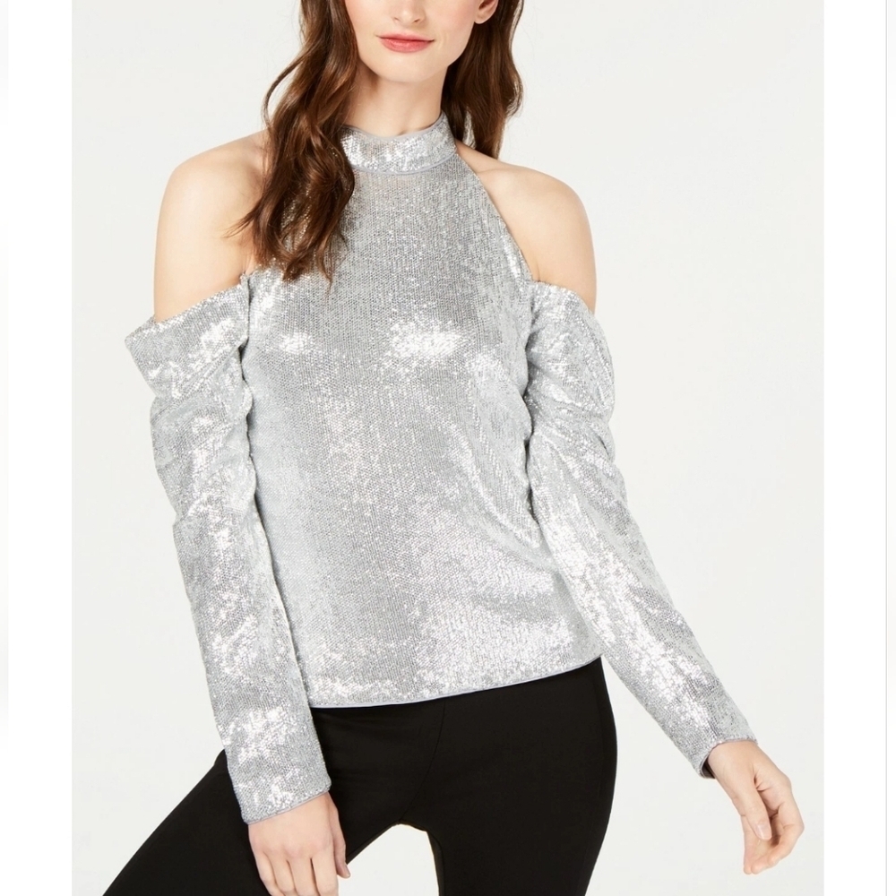 New Rachel Zoe Jakki Silver Sequined Halter Top